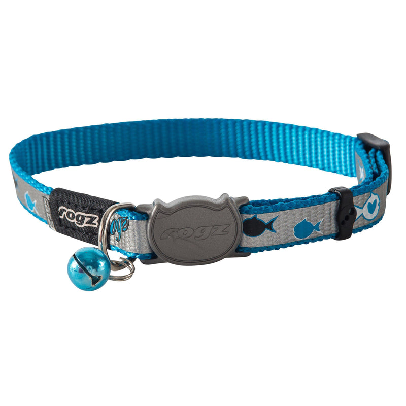 Rogz ReflectoCat Safeloc Extra Small Cat Collar Blue Fish (+_+)-Habitat Pet Supplies