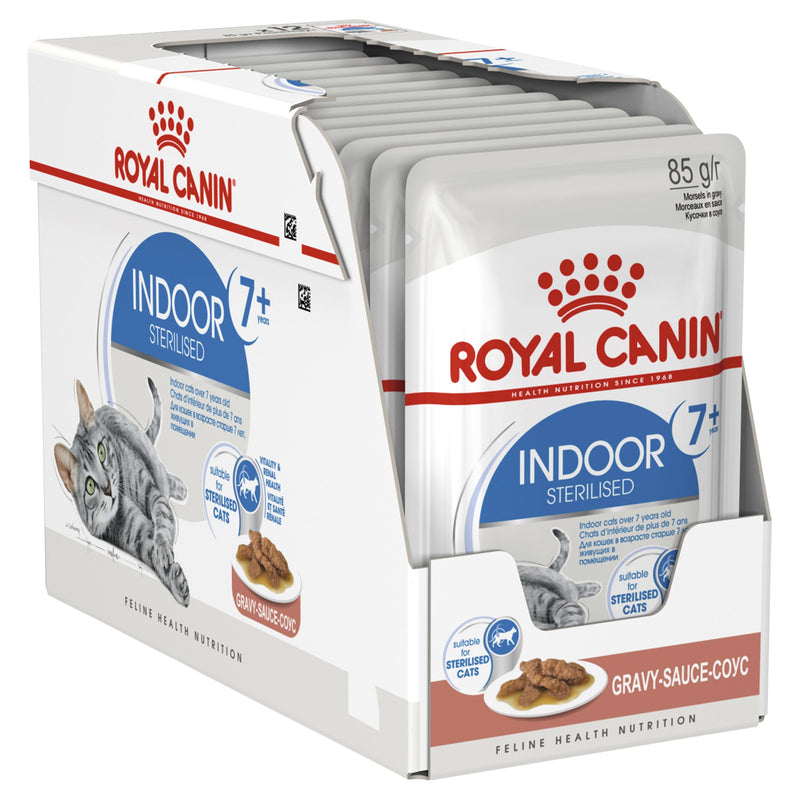 Royal Canin Cat Indoor 7+ with Gravy Wet Food Pouches 85g x 12^^^-Habitat Pet Supplies