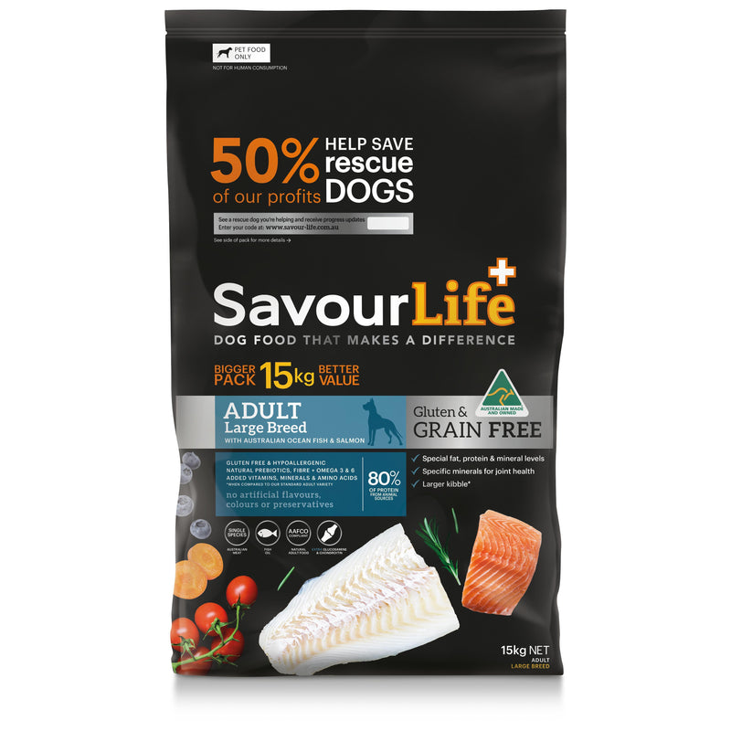 SavourLife Grain Free Dry Dog Food Ocean Fish and Salmon for Large Breeds 15kg-Habitat Pet Supplies