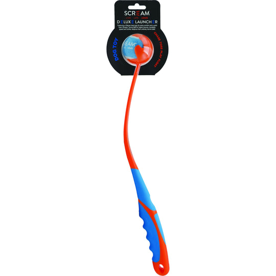 Scream Deluxe Ball Launcher Small Blue and Orange Dog Toy