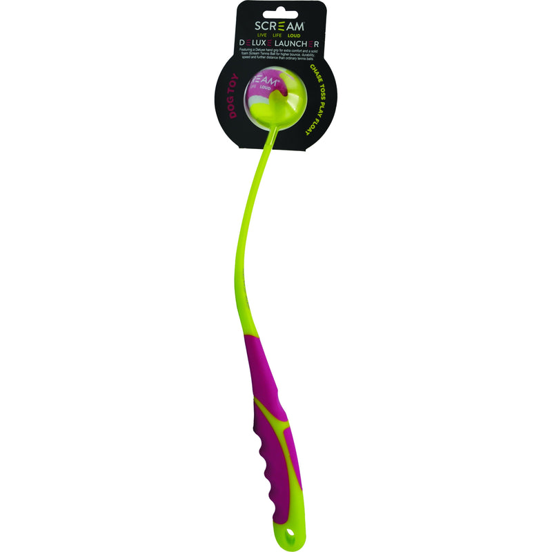 Scream Deluxe Ball Launcher Small Pink and Green Dog Toy-Habitat Pet Supplies