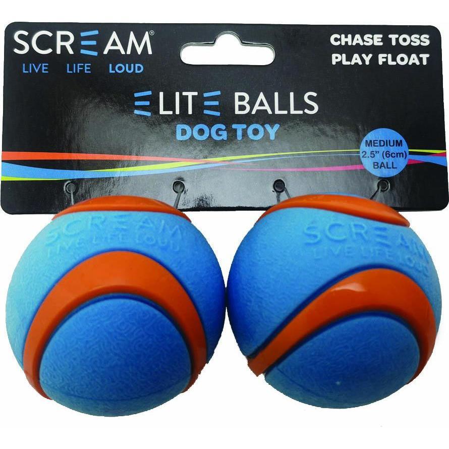 Scream Elite Ball Medium Blue and Orange Dog Toy 2 Pack^^^-Habitat Pet Supplies