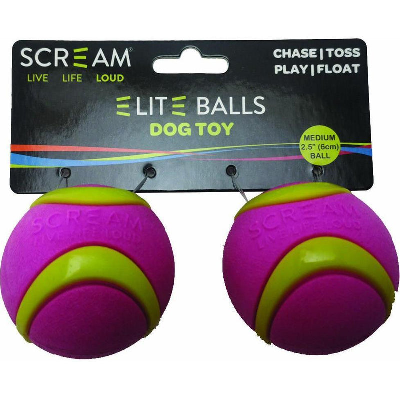 Scream Elite Ball Medium Green and Pink Dog Toy 2 Pack-Habitat Pet Supplies