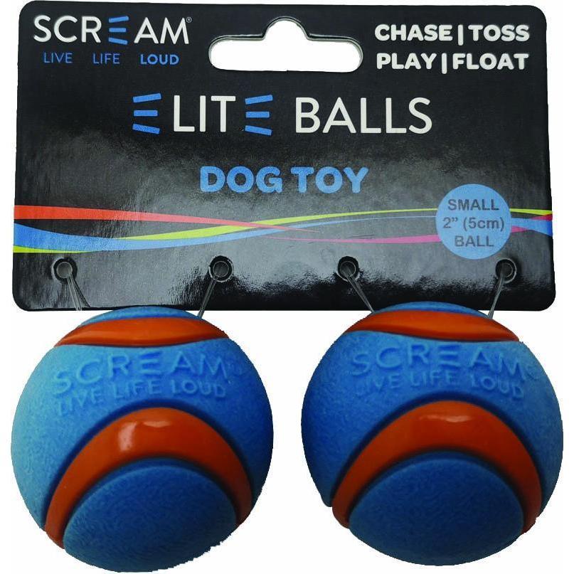 Scream Elite Ball Small Blue and Orange Dog Toy 2 Pack-Habitat Pet Supplies