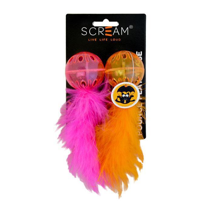 Scream Lattice Ball Orange and Pink Cat Toy-Habitat Pet Supplies