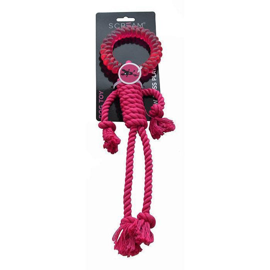 Scream Rope Man Pink Dog Toy