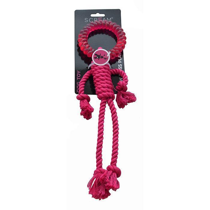 Scream Rope Man Pink Dog Toy :->>-Habitat Pet Supplies