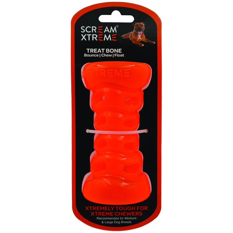 Scream Xtreme Treat Bone Medium/Large Orange Dog Toy-Habitat Pet Supplies