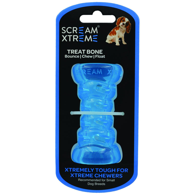 Scream Xtreme Treat Bone Small Blue Dog Toy-Habitat Pet Supplies
