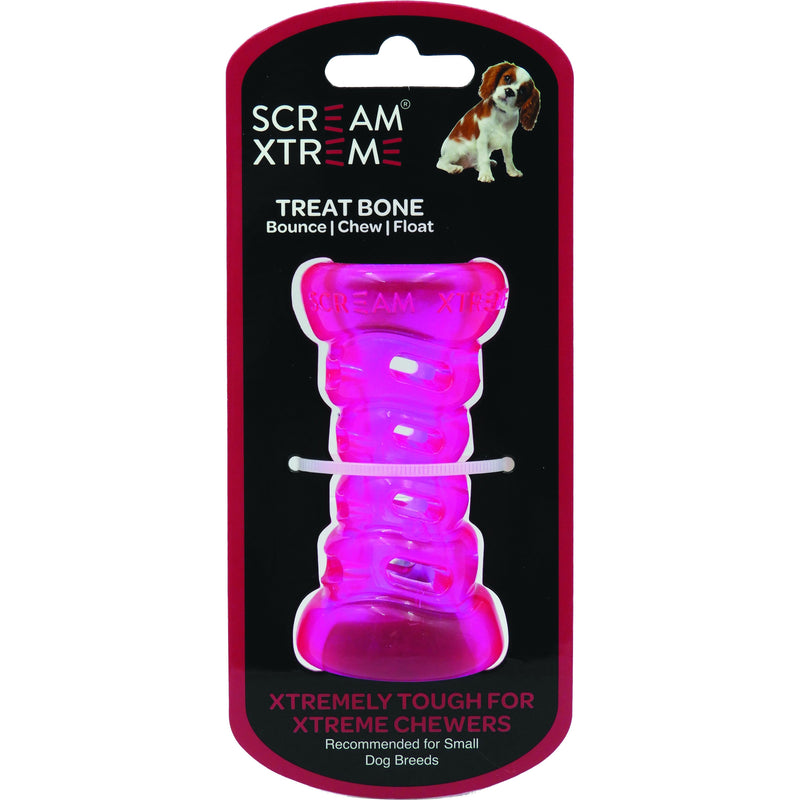 Scream Xtreme Treat Bone Small Pink Dog Toy-Habitat Pet Supplies