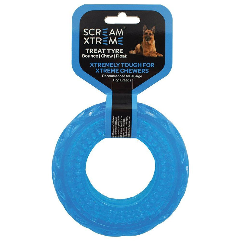 Scream Xtreme Treat Tyre Extra Large Blue Dog Toy-Habitat Pet Supplies