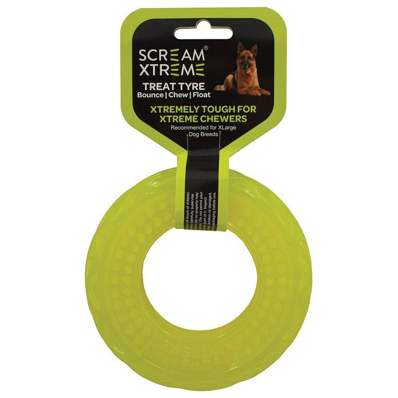 Scream Xtreme Treat Tyre Extra Large Green Dog Toy-Habitat Pet Supplies