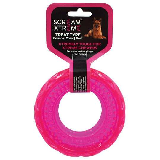 Scream Xtreme Treat Tyre Extra Large Pink Dog Toy