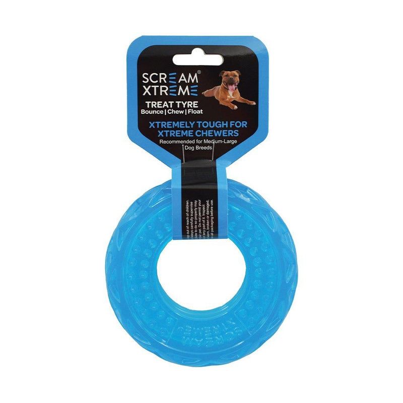 Scream Xtreme Treat Tyre Medium/Large Blue Dog Toy :->>-Habitat Pet Supplies