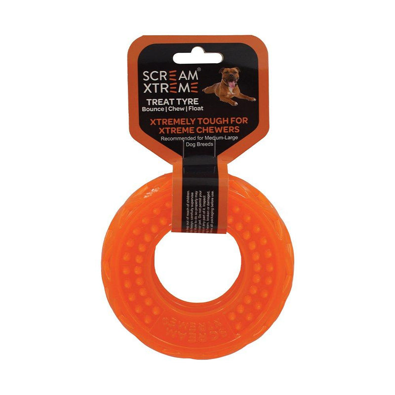 Scream Xtreme Treat Tyre Medium/Large Orange Dog Toy-Habitat Pet Supplies