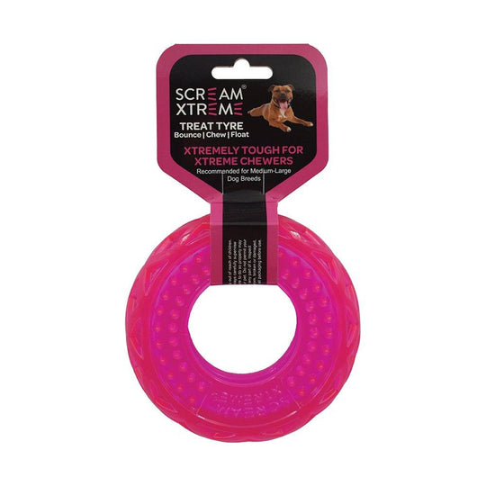 Scream Xtreme Treat Tyre Medium/Large Pink Dog Toy