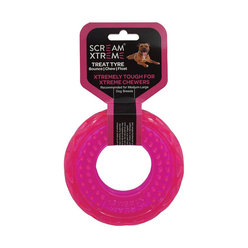 Scream Xtreme Treat Tyre Medium/Large Pink Dog Toy-Habitat Pet Supplies