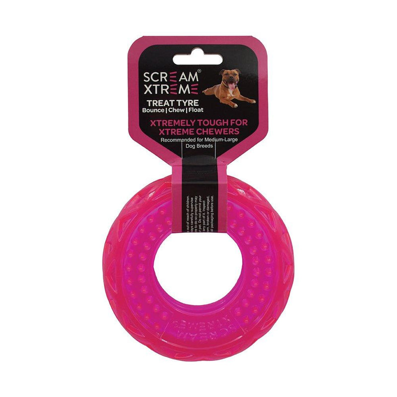 Scream Xtreme Treat Tyre Medium/Large Pink Dog Toy-Habitat Pet Supplies