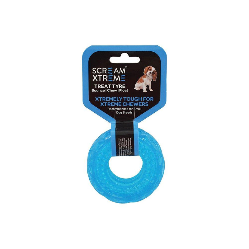 Scream Xtreme Treat Tyre Small Blue Dog Toy :->>-Habitat Pet Supplies
