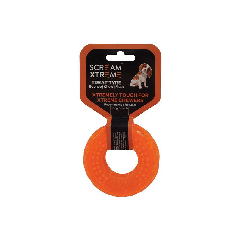Scream Xtreme Treat Tyre Small Orange Dog Toy :->>-Habitat Pet Supplies