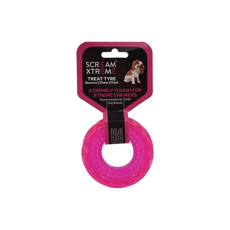 Scream Xtreme Treat Tyre Small Pink Dog Toy-Habitat Pet Supplies