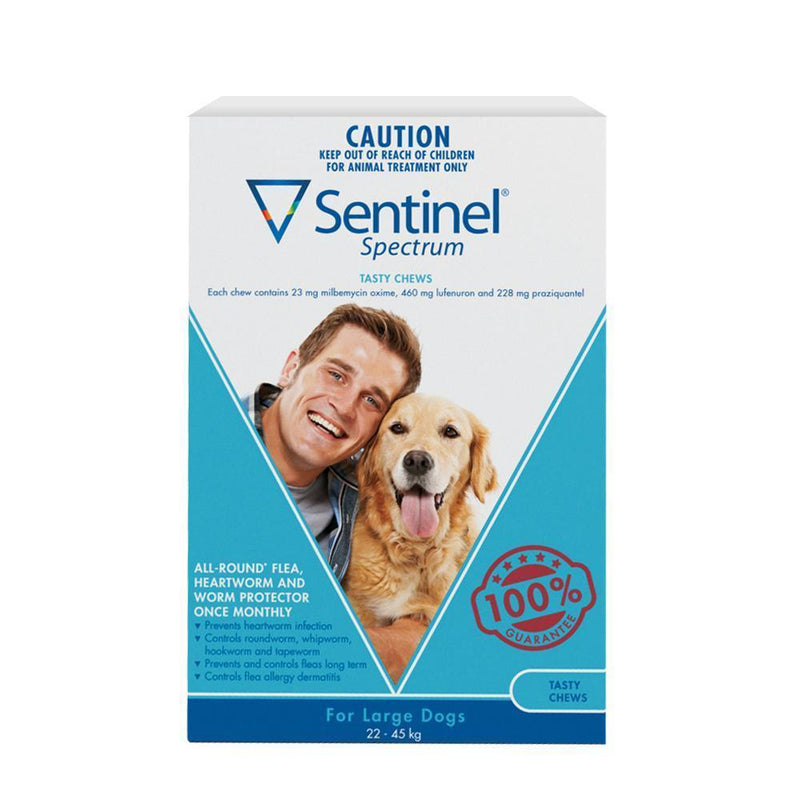 Sentinel Spectrum Blue Flea and Worming Chews for Dogs 22-45kg 3 Pack-Habitat Pet Supplies