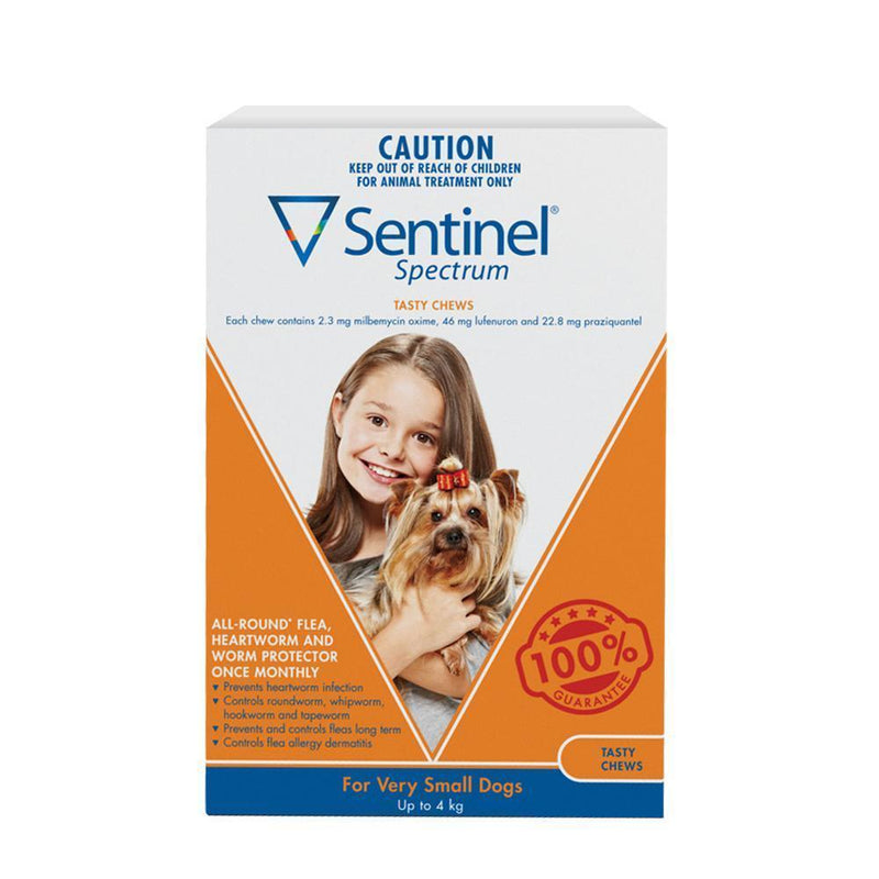 Sentinel Spectrum Brown Flea and Worming Chews for Dogs 0-4kg 6 Pack-Habitat Pet Supplies