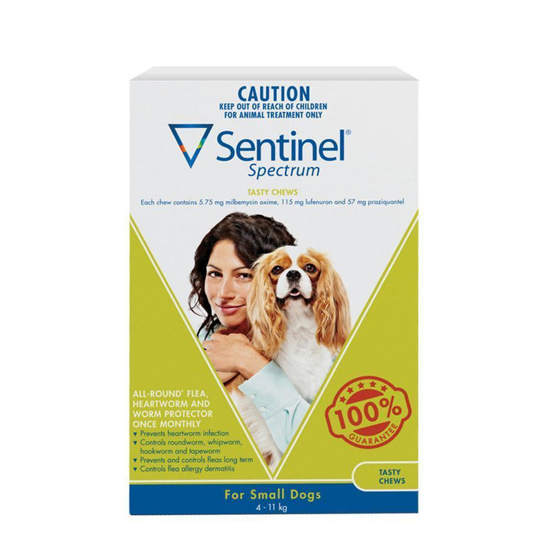 Sentinel Spectrum Green Flea and Worming Chews for Dogs 4-11kg 3 Pack-Habitat Pet Supplies