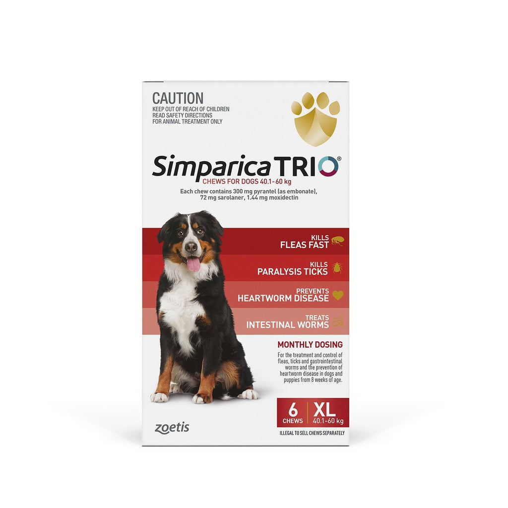 Simparica Trio Flea Tick and Worming Chews for Extra Large Dogs Red 6 Pack-Habitat Pet Supplies
