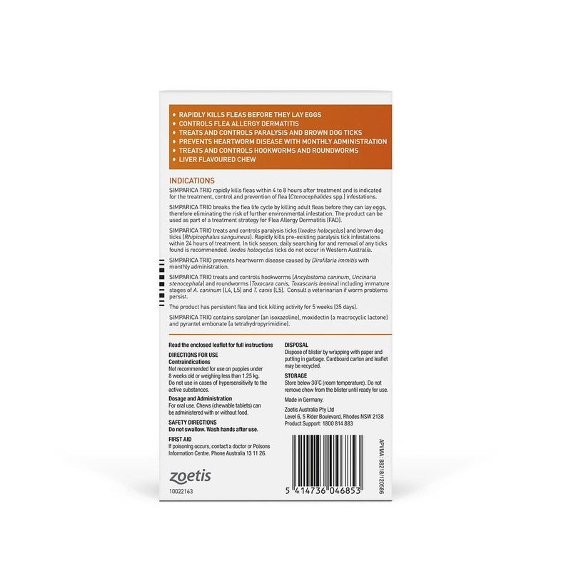 Simparica Trio Flea Tick and Worming Chews for Small Dogs Orange 3 Pack ^._.^