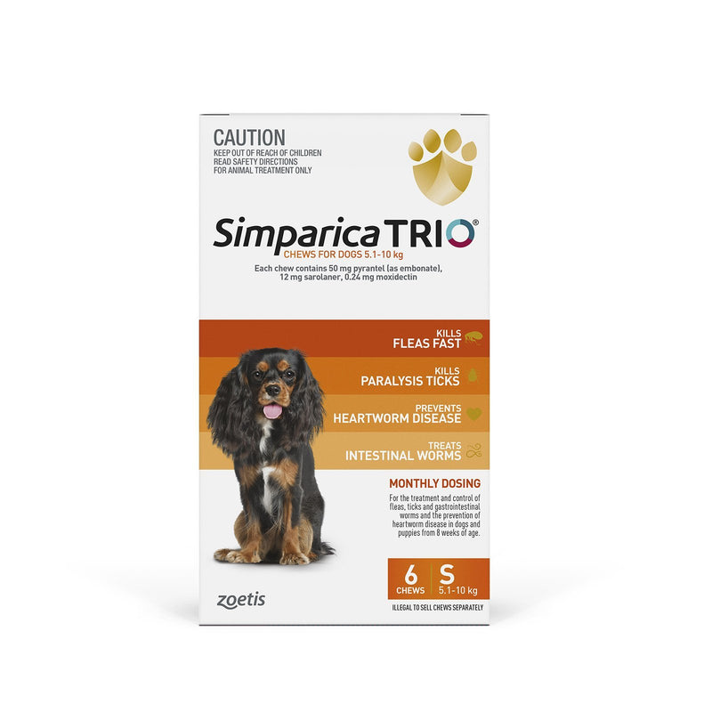 Simparica Trio Flea Tick and Worming Chews for Small Dogs Orange 6 Pack-Habitat Pet Supplies