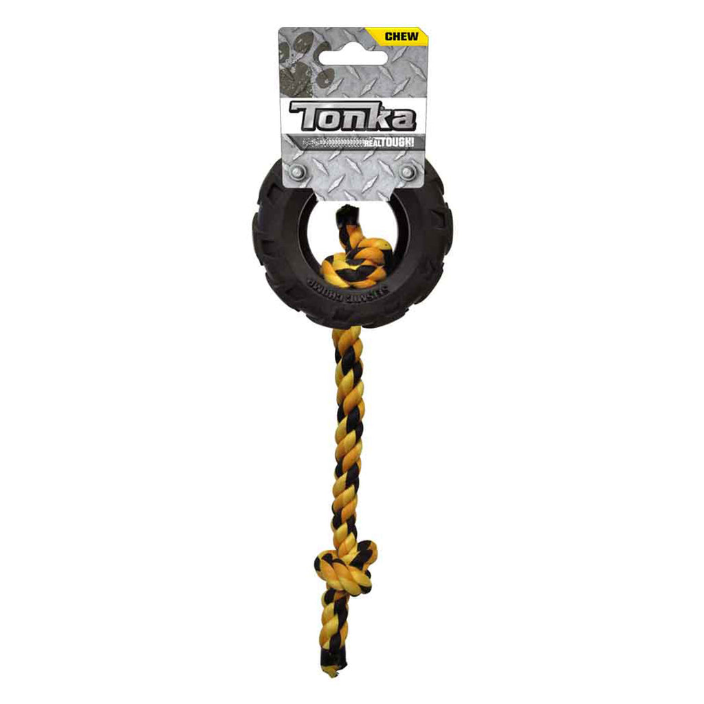 Tonka Mighty Chomp Tyre with Rope Dog Toy*-Habitat Pet Supplies