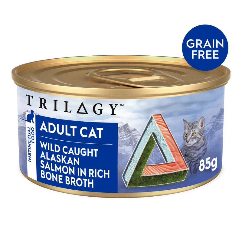 Trilogy Salmon in Bone Broth Adult Cat Wet Food 85g x 24-Habitat Pet Supplies
