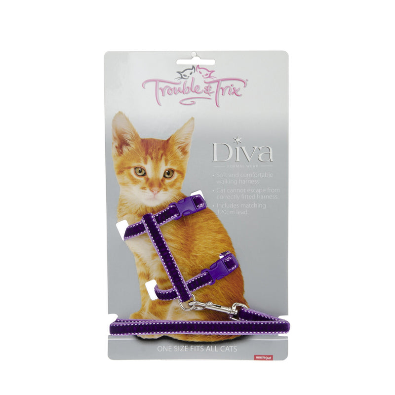 Trouble and Trix Cat Harness Velvet Purple***-Habitat Pet Supplies
