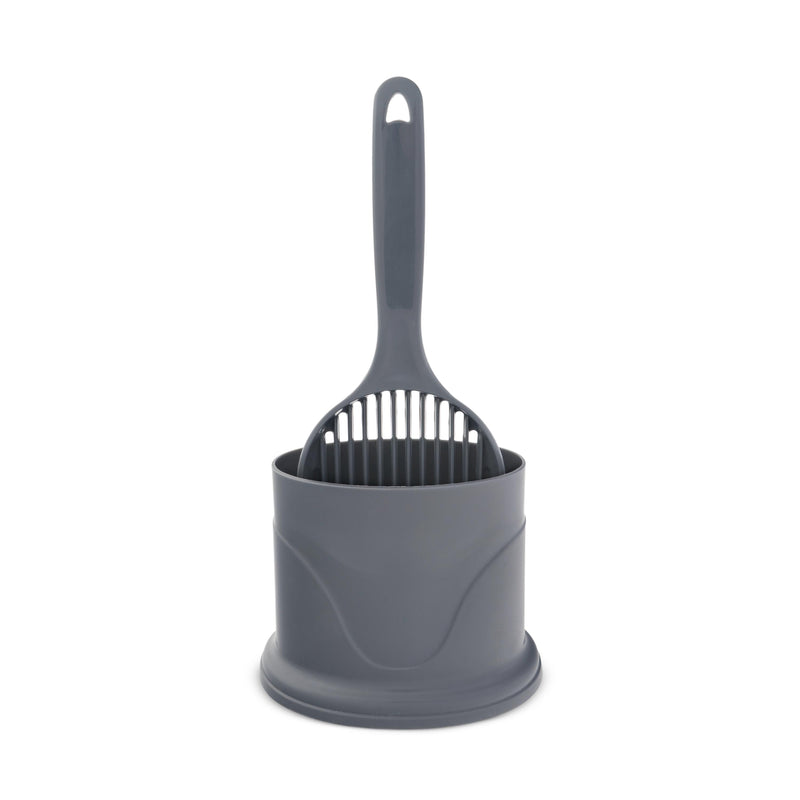 Trouble and Trix Cat Litter Scoop with Holder Grey-Habitat Pet Supplies