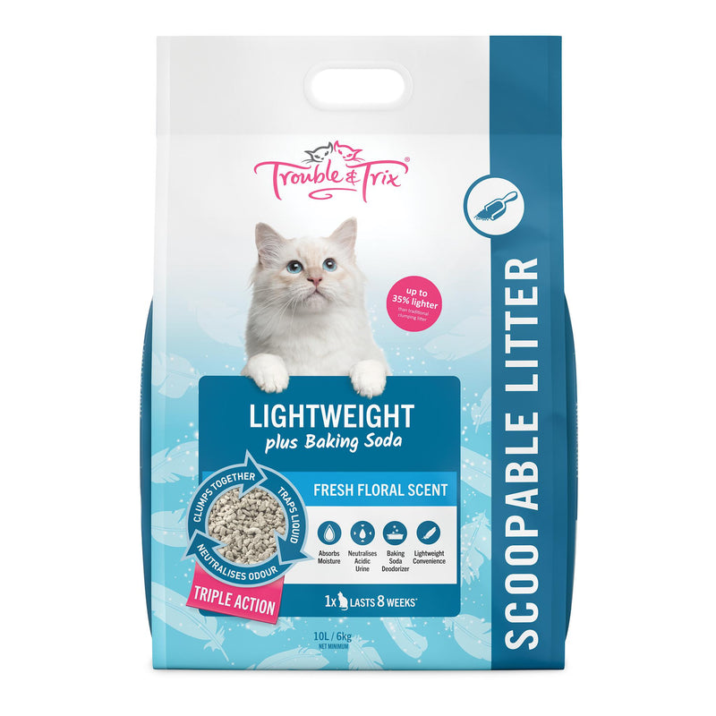 Trouble and Trix Lightweight Baking Soda Clumping Cat Litter 10L/6kg-Habitat Pet Supplies