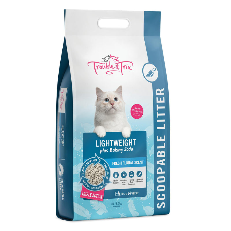 Trouble and Trix Lightweight Baking Soda Clumping Cat Litter 15L/8.5kg