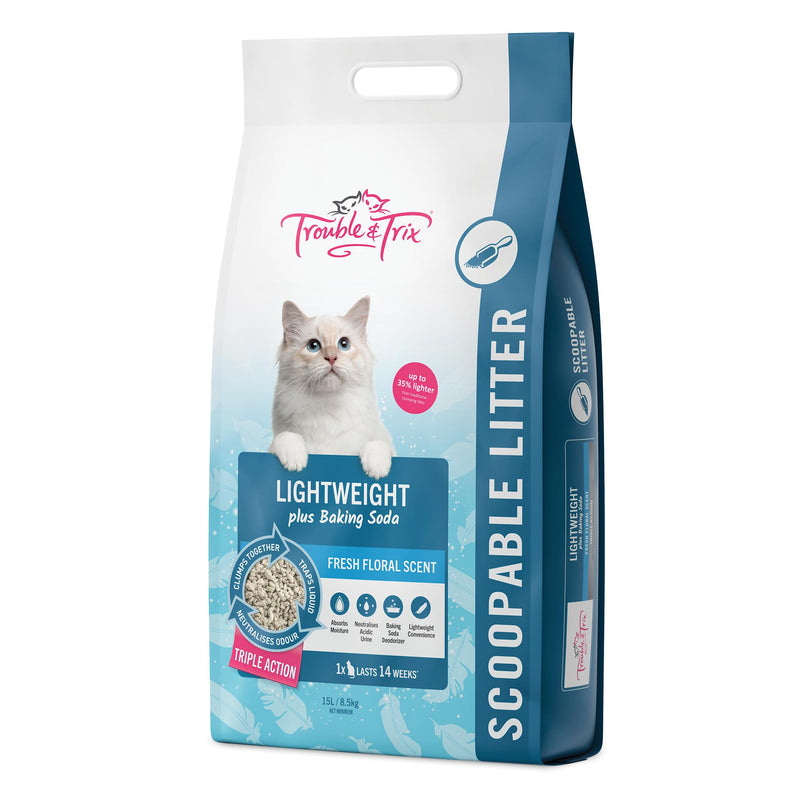 Trouble and Trix Lightweight Baking Soda Clumping Cat Litter 15L/8.5kg