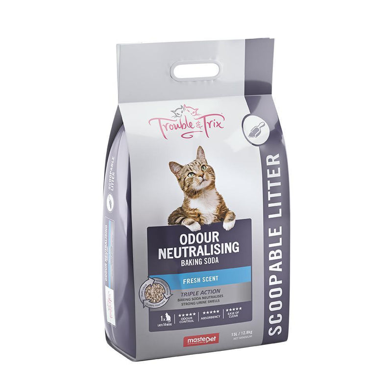Trouble and Trix Odour Neutralising Baking Soda Clumping Cat Litter 15L/12.8kg-Habitat Pet Supplies