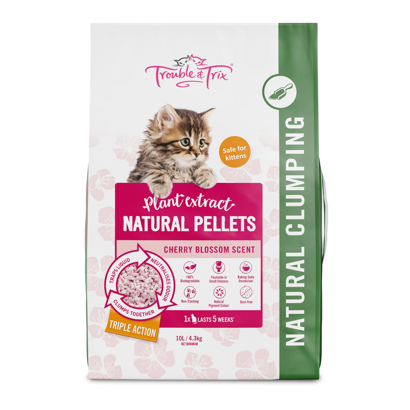 Trouble and Trix Plant Extract Cherry Blossom Natural Clumping Cat Litter 10L/4.3kg-Habitat Pet Supplies