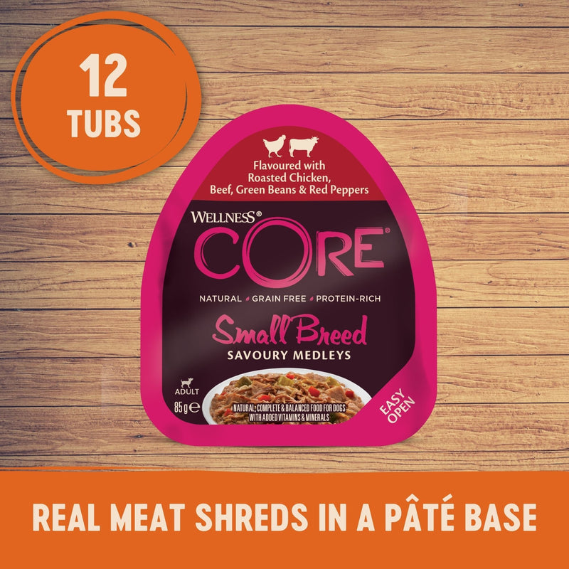 Wellness CORE Savoury Medleys Chicken, Beef, Green Beans and Red Peppers Wet Small Dog Food 85g x 12