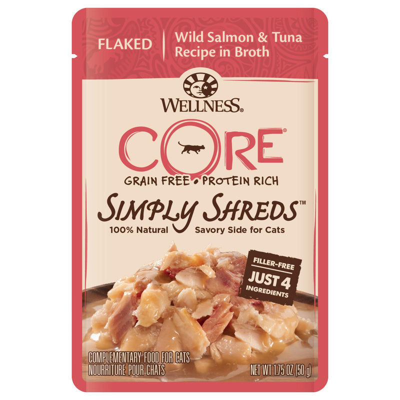Wellness CORE Simply Shreds Flaked Wild Salmon and Tuna Wet Cat Food 50g x 12-Habitat Pet Supplies