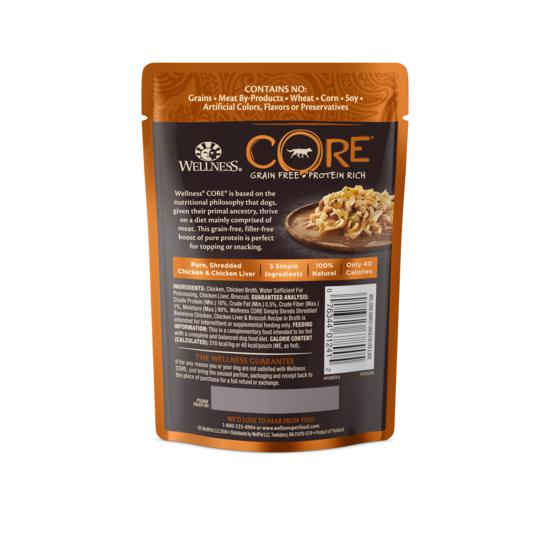 Wellness CORE Simply Shreds Shredded Chicken, Chicken Liver and Broccoli Wet Dog Food 79g