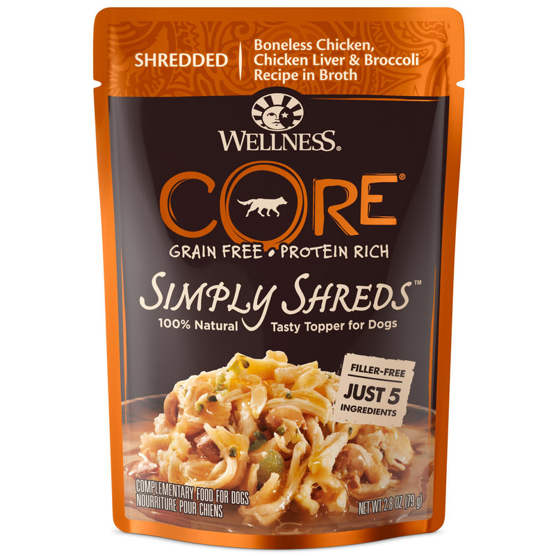 Wellness CORE Simply Shreds Shredded Chicken, Chicken Liver and Broccoli Wet Dog Food 79g-Habitat Pet Supplies
