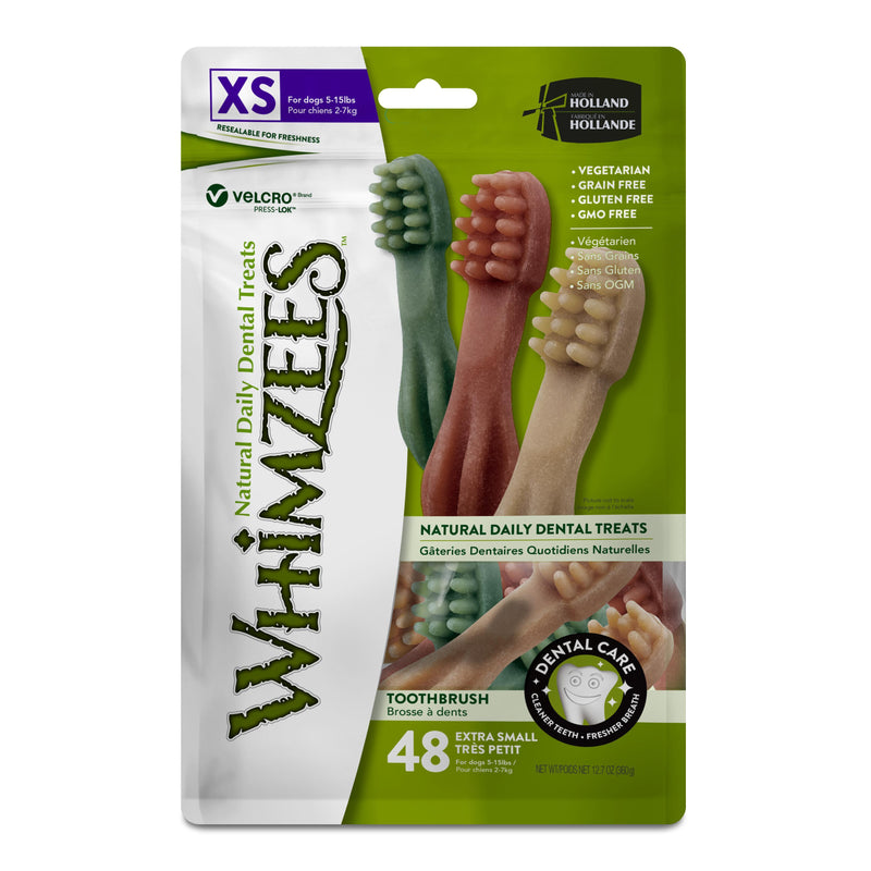 Whimzees Toothbrush Dental Dog Treats Extra Small 48 Pack-Habitat Pet Supplies