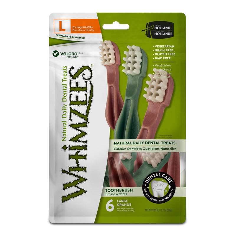 Whimzees Toothbrush Dental Dog Treats Large 6 Pack-Habitat Pet Supplies