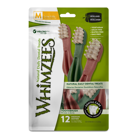 Whimzees Toothbrush Dental Dog Treats Medium 12 Pack