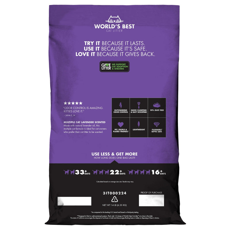 Worlds Best Lavender Scented Clumping Cat Litter 6.35kg