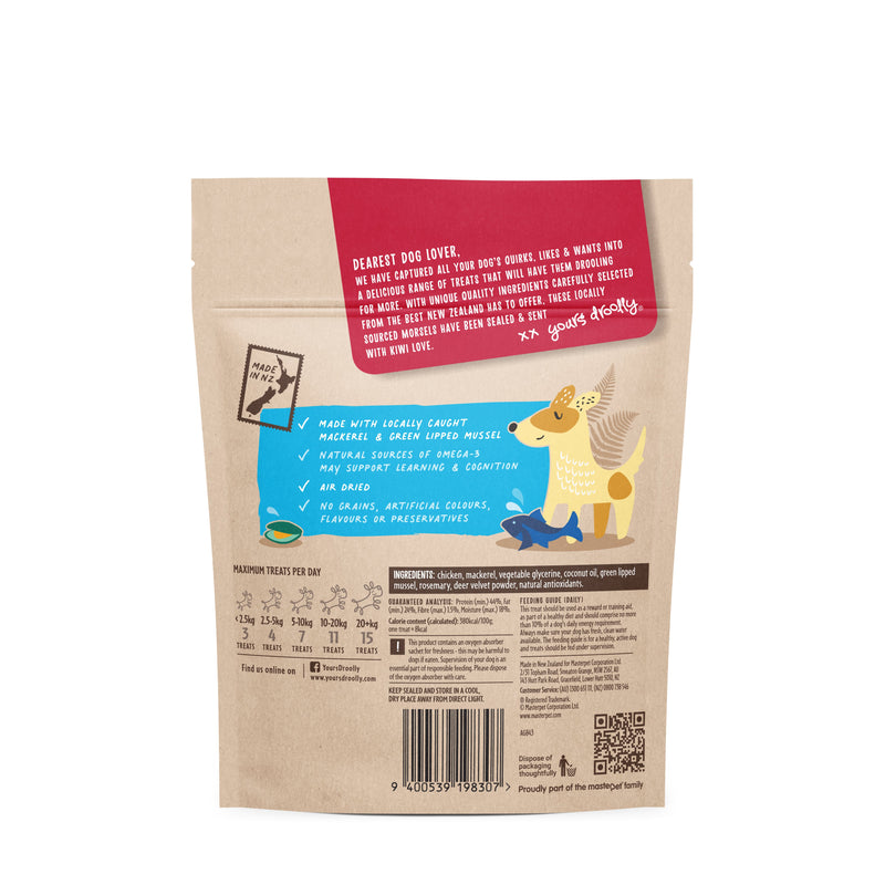 Yours Droolly Kiwi Grown Chicken and Mackerel Puppy Treats 100g*