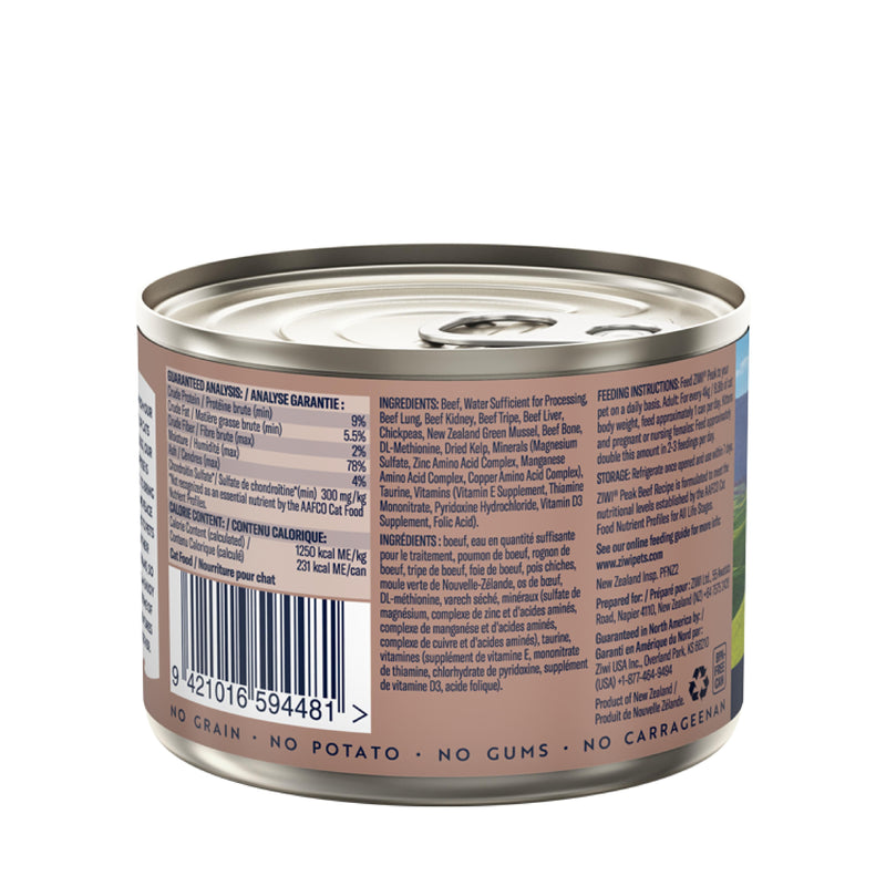 ZIWI Peak Wet Beef Recipe Cat Food 185g x 12